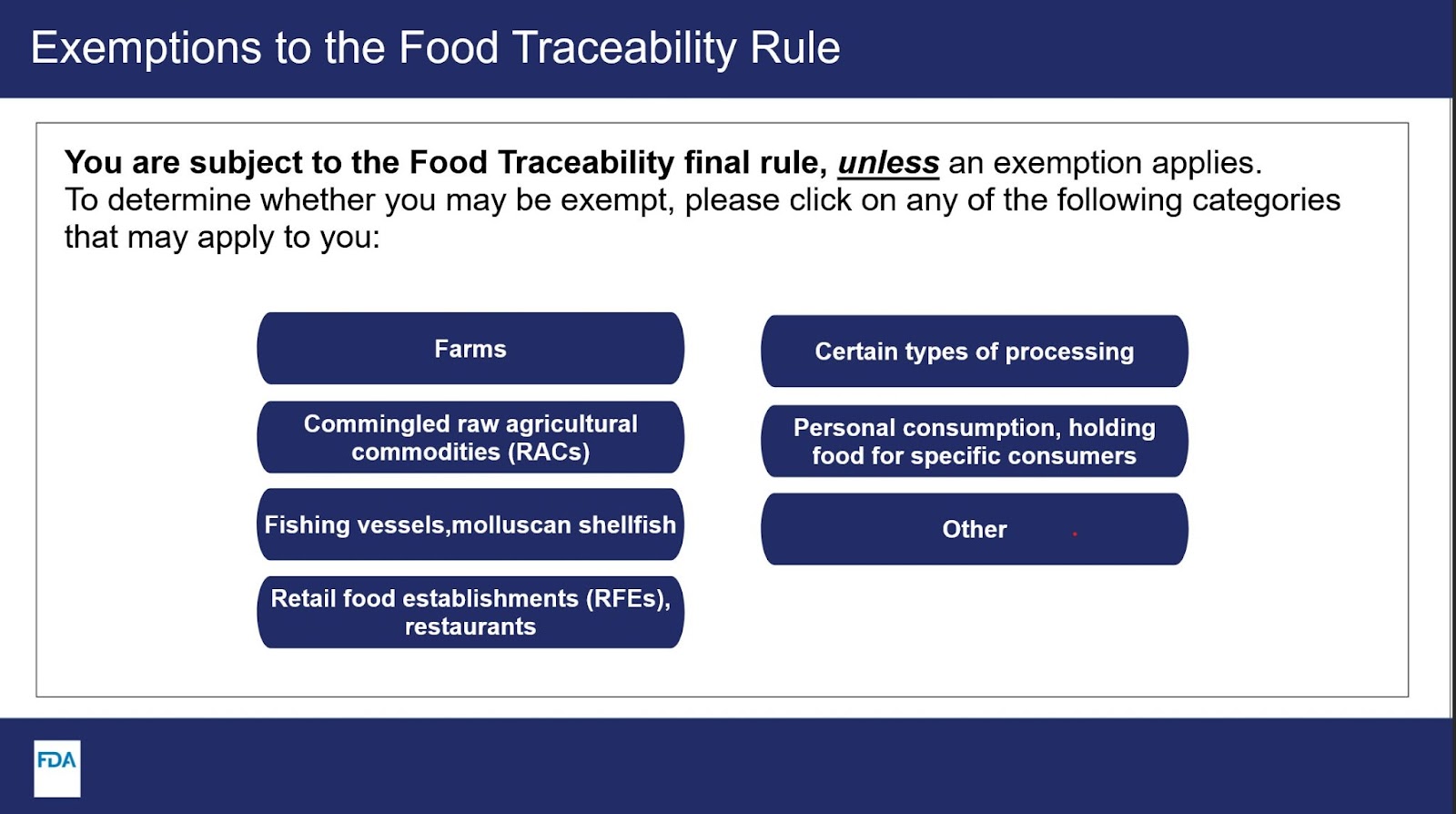 Exemptions to the Food Traceability Rule