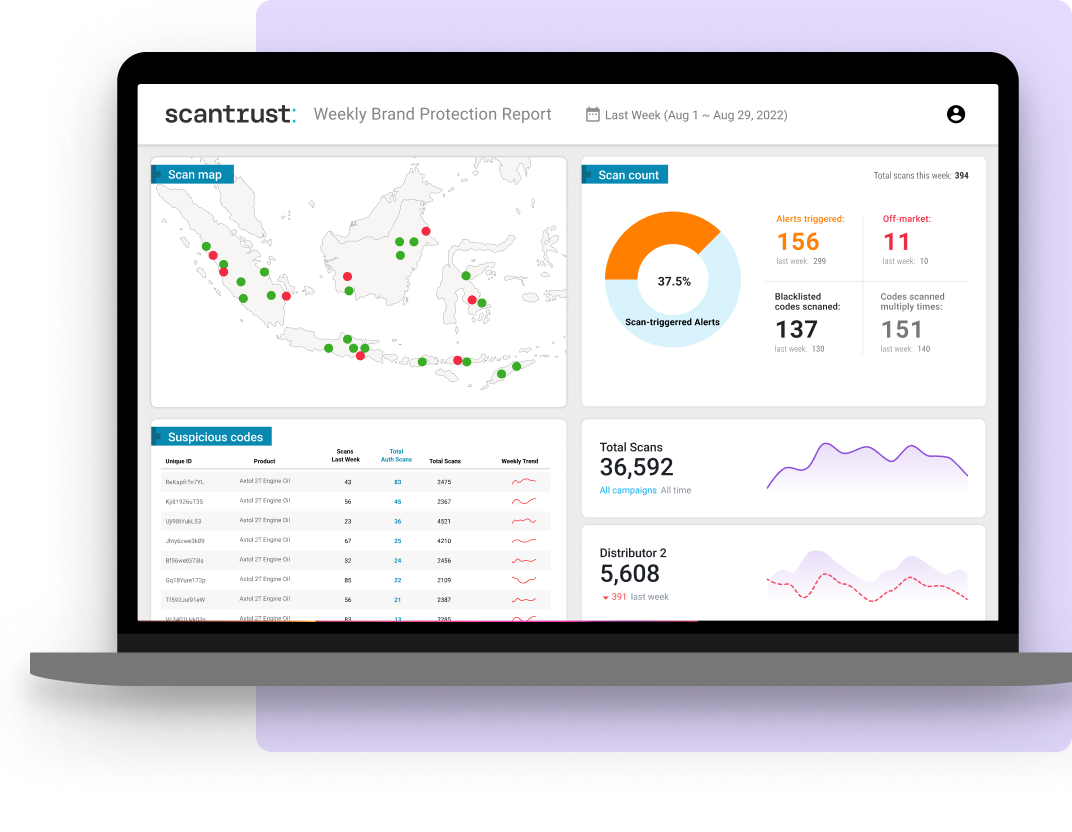 Scanning dashboard anti-counterfeiting