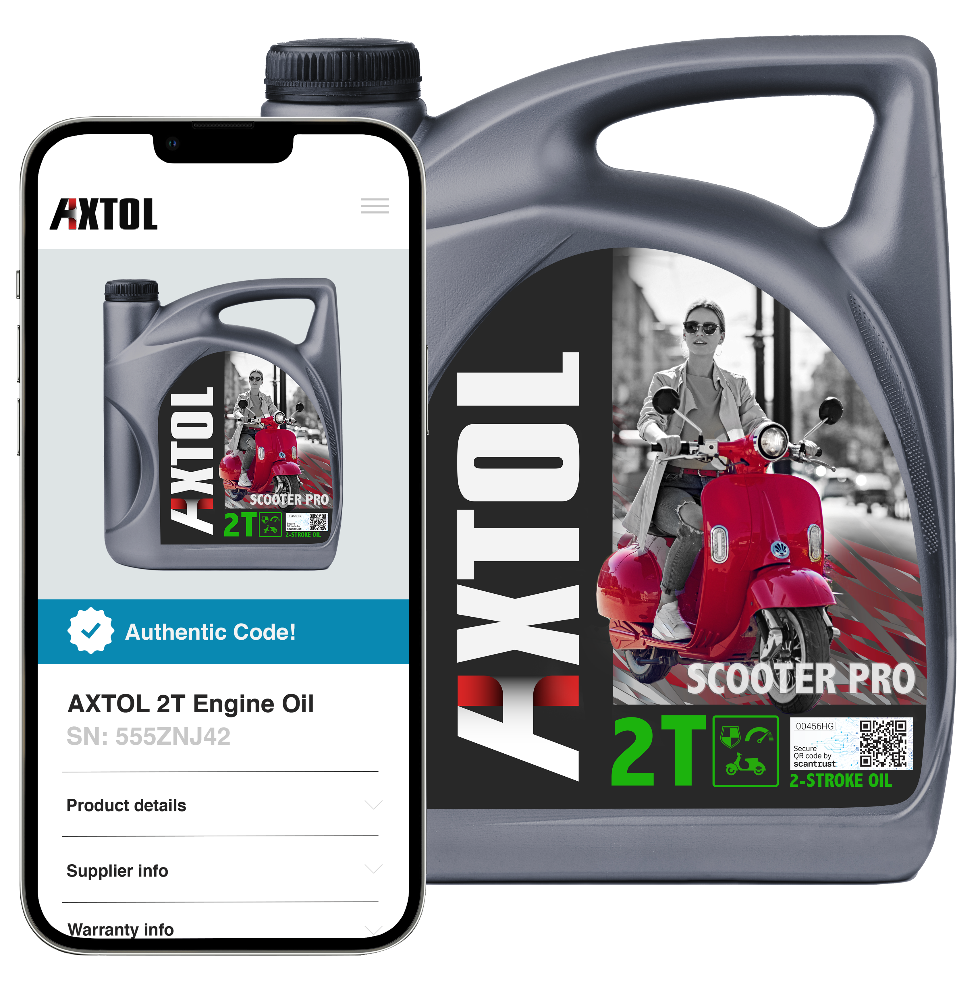 Scantrust Axtol oil bottle w Smartphone